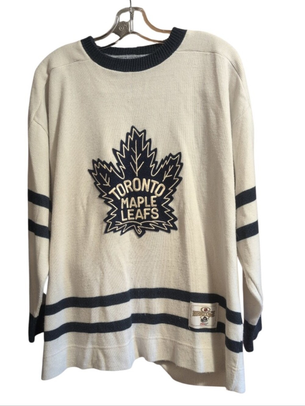 Toronto Maple Leafs Vintage Style Cream Navy Knit Hockey Sweater NHL